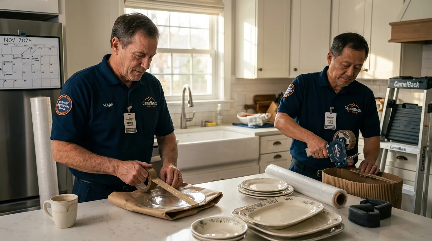 Professional crew packing kitchen dishware in Broken Bow, OK